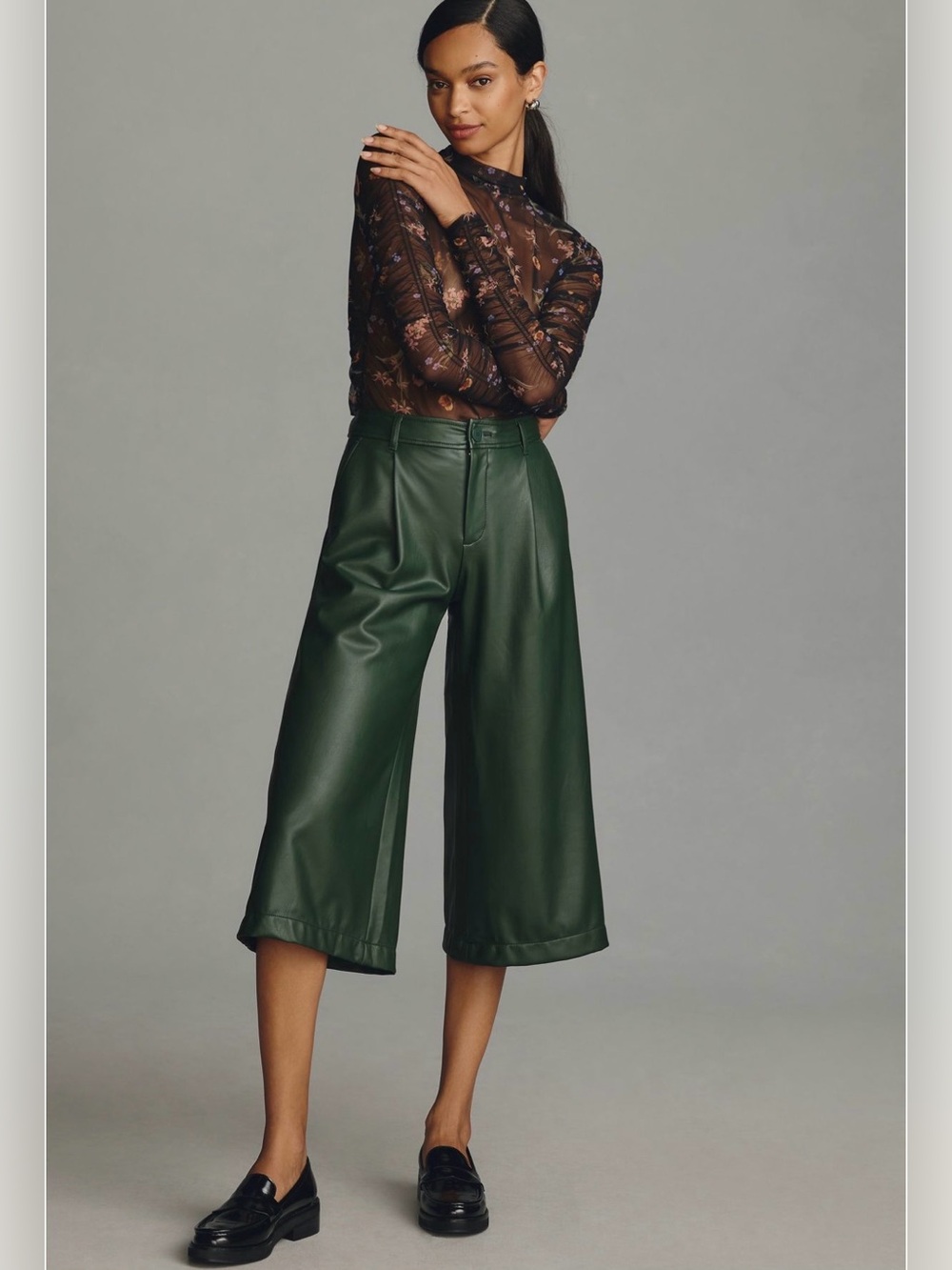 By Anthropologie Faux Leather Culottes Dark Green Sz.4‎ NWT - Picture 2 of 7